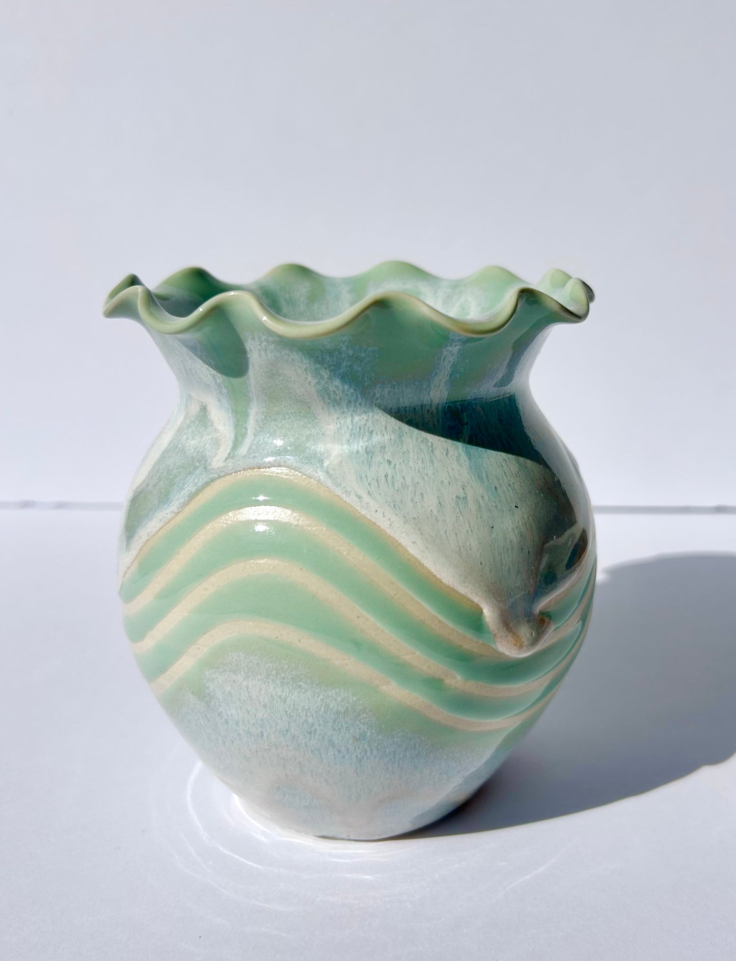 Short Mint Wave Vase