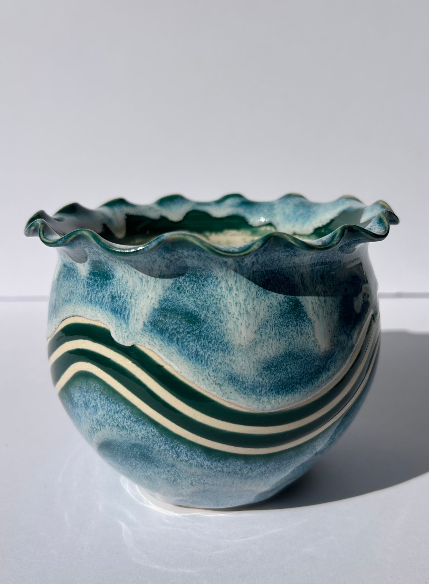 Short Teal Wave Vase #1