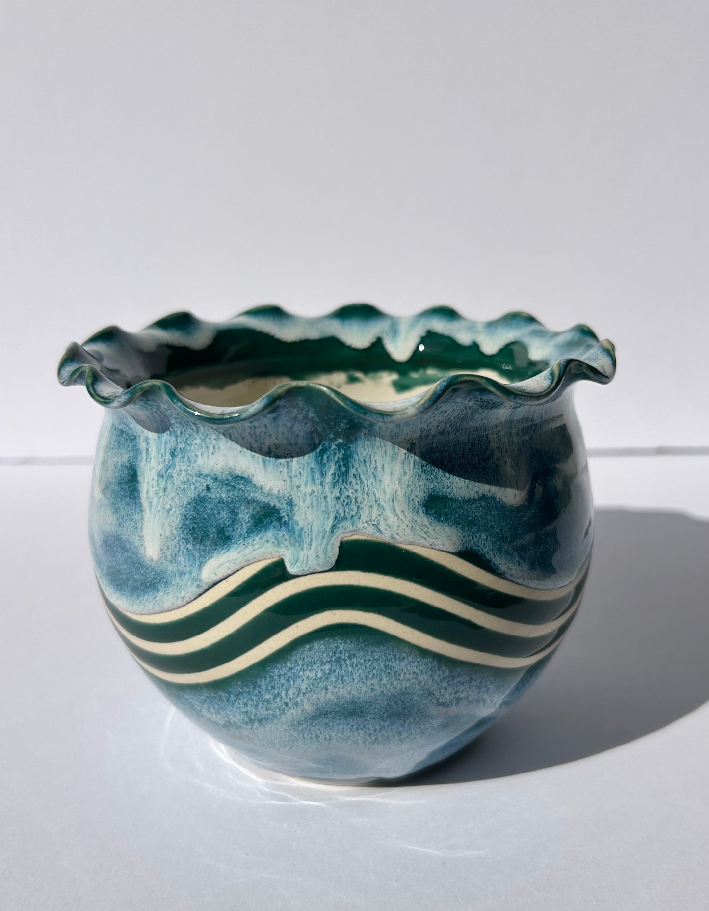 Short Teal Wave Vase #1