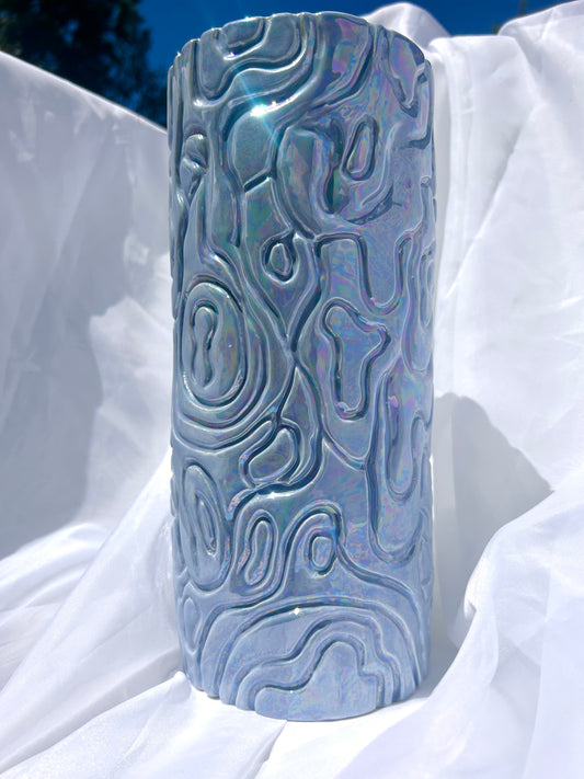 Periwinkle Carved Pillar Vase