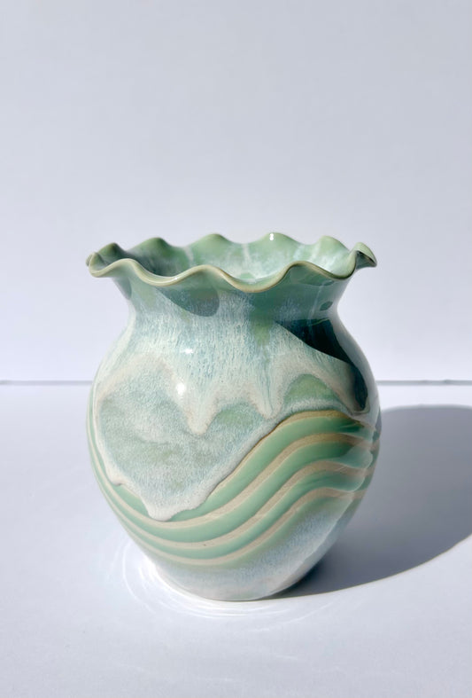 Short Mint Wave Vase